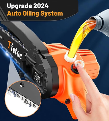 Tietoc Mini Chainsaw 6 Inch Cordless, Portable Electric Chain Saw Small Handheld Battery Powered Super Saws, Gifts for Men Women, Birthday Gift for Dad Fathers Husband Him Her Mom Mothers Grandparent