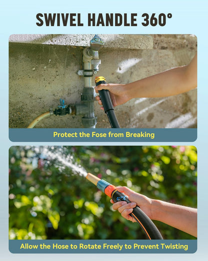 Heavy Duty Garden Hose, 25ft x 5/8" Water Hose, Flexible Hybrid Hose with 10-Pattern Spray Nozzle, Swivel Handle, Male to Female Fittings, Burst 600 PSI