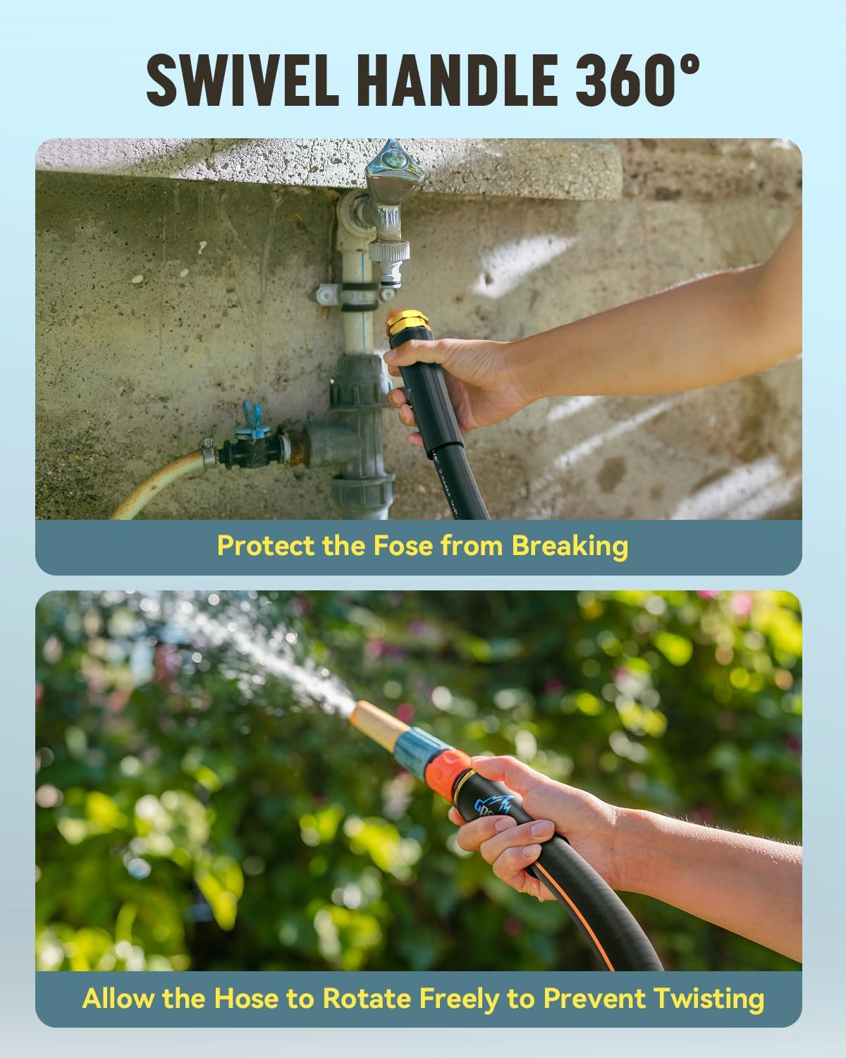 Non-Expandable Leader Hose 10ft x 5/8", Short Garden Hose, Rubber Water Hose, Heavy Duty, No Kink, Flexible Garden Hose with Swivel Handle, Female to Female Fittings, Burst 600 PSI, Without Nozzle