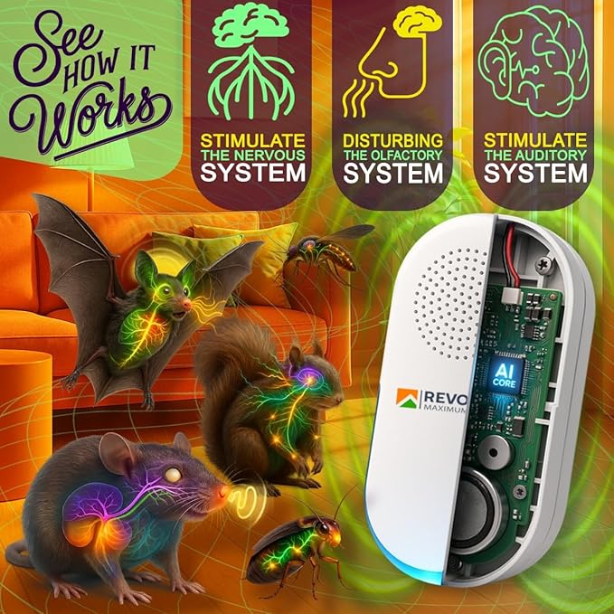 COR-E29, Ultrasonic Pest Control Repeller - Electronic & Ultrasound, Indoor Plug-in Repellent - Get rid of - Rodents, Mice, Squirrels, Bats, Insects, Bed Bugs, Ants, Fleas, Spiders, Roaches (3 Pack)