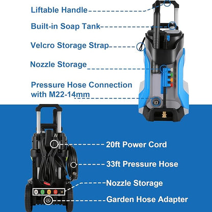 Electric Pressure Washer 5000PSI 4.0GPM Power Washers with M22-14mm Pressure Hose 33FT, Power Sprayers High Pressure with 1/4" QC Compatible Surface Cleaner for Home Cars Driveways, Dblue
