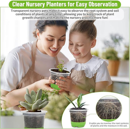 Caffox 57PCS Reusable Seed Starter Kit Includes 26 Packs 4" Clear Nursery Pots with Silicone Base, Repotting Mat, Gardening Gloves, Plant Labels and Seedling Tools for Easy Transplant