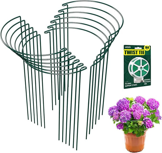 12 Pack Garden Plant Support Stakes, Half Round Peony Cages and Supports, Metal Garden Support Ring, Border Support for Outdoor Indoor Plants, Peony, Hydrangea,Tomato, Monstera