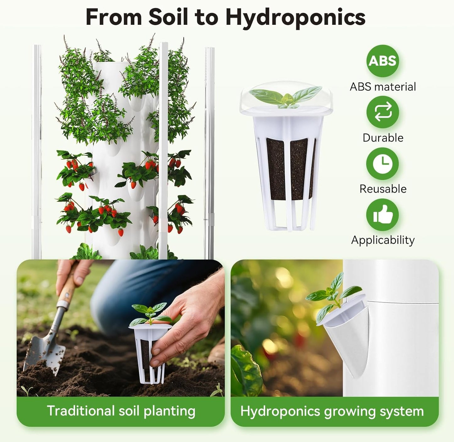 BAOSHISHAN 211pcs Hydroponic Pods Kit: 40 Baskets, Sponges, Domes, 50 Labels, 1 Waterproof Marker for All Brands