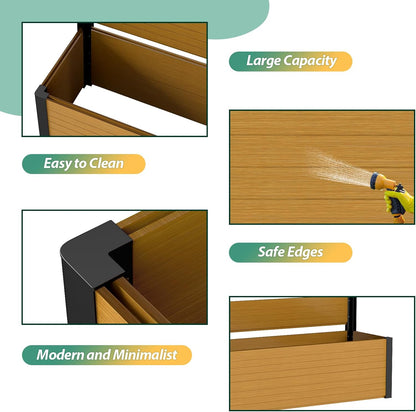 Vertical Screen Planter Bed - Raised Garden Box with Trellis for Climbing Plants, Durable Privacy Fence Planter for Outdoor, Patio, Deck Aluminum Frame, Yellow Teak with Base