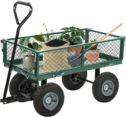 FDW Garden Cart Streel Heavy Duty 500 LBS Capacity，Utility Cart Wagon with Removable Sides and 180°Rotating Handle for Yard, Lawn and Garden Hauler (Dark Green)