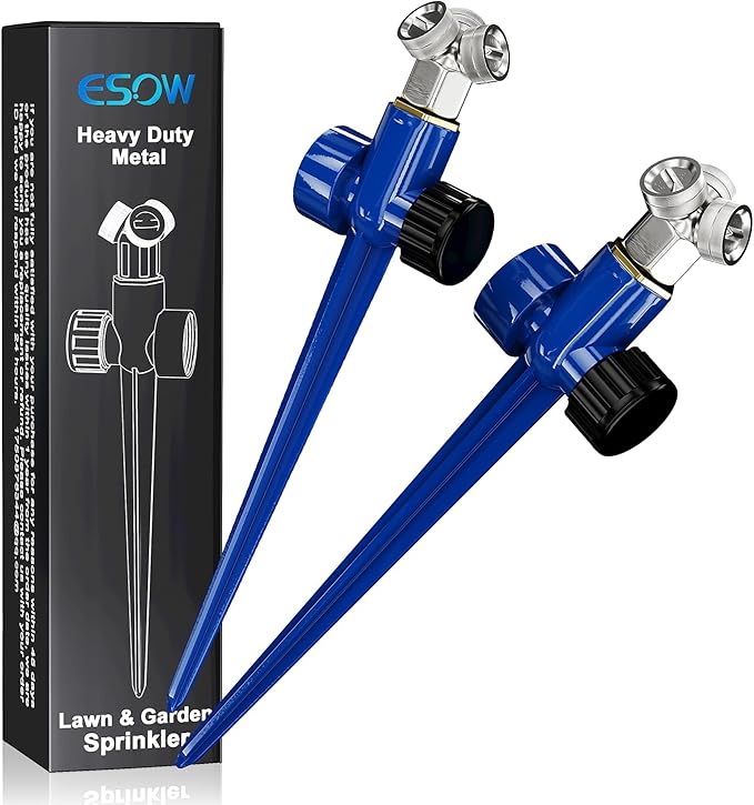 ESOW All Metal Lawn Sprinkler 2 Pack, Creative Triple Spray Head Garden Sprinkler with Spike Base, 360 Degree Large Area Coverage for Yard, Lawn, Garden and Grass Irrigation