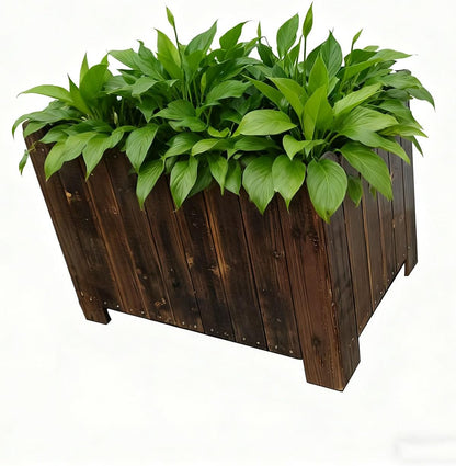 zeng Solid Wood Planter Box – high Temperature Carbonization Raised Garden Bed for Vegetables/Flowers, 23.6" L x 16.5" W x 17.7" H, Brown (Large)