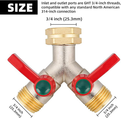 Garden Hose Splitter High Flow, 3/4”GHT Inlet Brass Heavy Duty Full Flow Hose Splitter 2-Way, Hose Y-Valve Faucet Splitter, Runner and Large Outlet with Extended Handle.