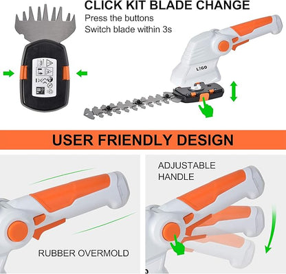 LIGO Cordless Grass Shear and Shrub Trimmer 2-in-1, 7.2V Electric Lawn Edger & Hedge Clipper, Lightweight Handheld with Rechargeable Battery, Ergonomic Design for Garden, Yard, and Bush Trimming