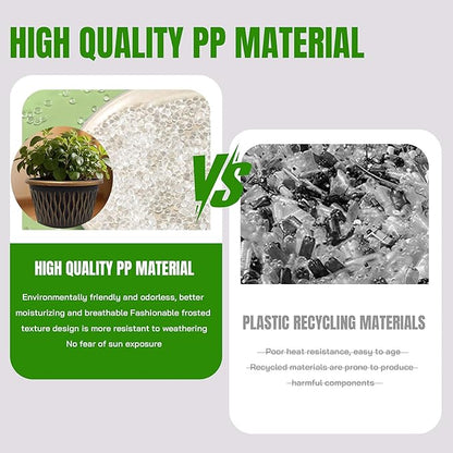 6 Pack 8 Inch Retro Plant Pots, Vintage Striped Flower Pots with Drainage Hole & Saucer, Large Plastic Planters for Indoor and Outdoor Plants, Decorative Garden Pots(Gold)