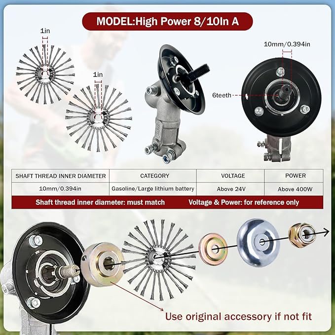 Steel Wire Grass Trimmer Head, Indestructible Weed Eater Head, for High-Power Lithium-Ion and Gasoline Weed Cutters, with Adapter, Wire Weed Trimmer Head for Moss Grass Rust Removal(High Power 10In A)