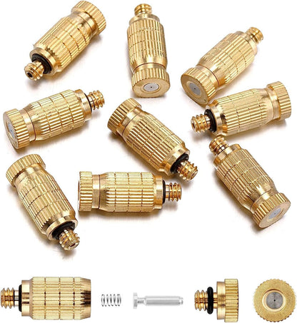 20pcs High Pressure Atomizer Nozzle Brass Misting Nozzles for Outdoor Cooling System, Landscaping, Greenhouse Irrigation, Air Humidification, Anti-Drip Fogging Spray Head(0.004"/0.1mm)