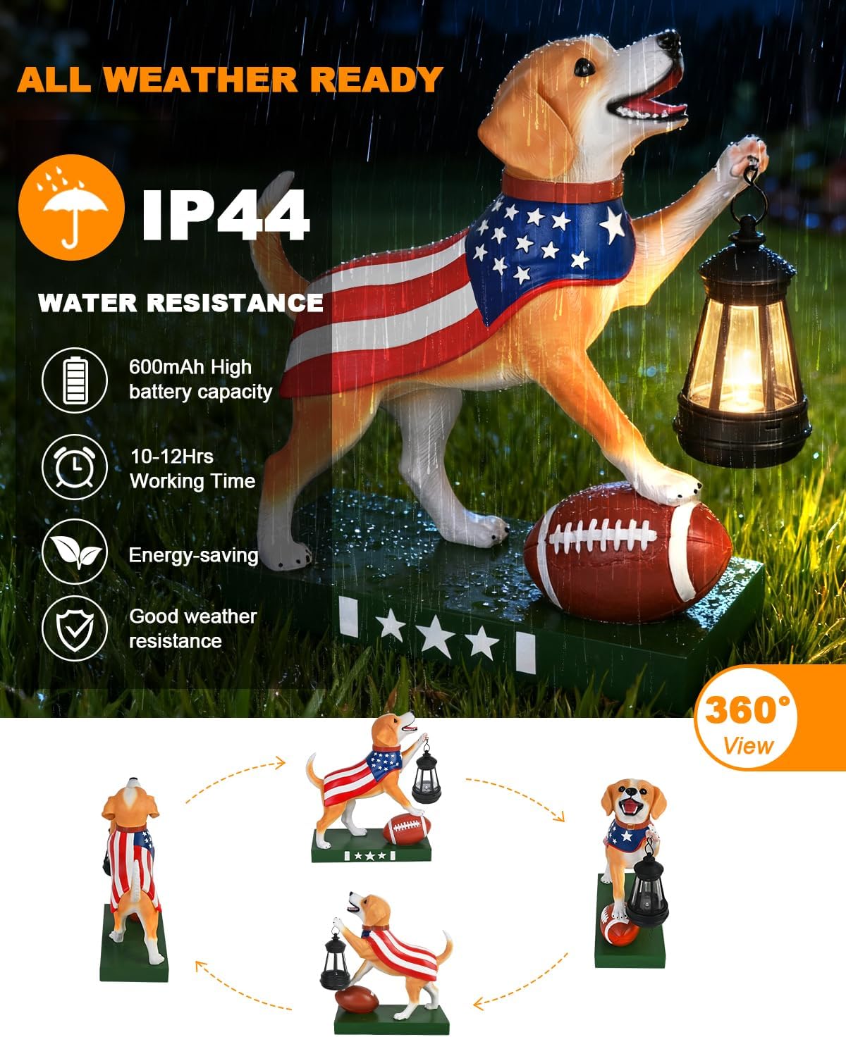Solar Dog Statues Outdoor Decor with Lantern - Unique Beagle Puppy Home Decor Figurine for Garden, Patio, Yard - Idea Gifts for Women Mom