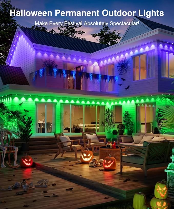 Fussion 200ft Permanent Outdoor Lights for House, 2025 Smart RGB LED Outside Lights with APP Remote Control, IP67 Waterproof Eternity Eaves Lighting for Christmas, Halloween, Holiday, Party, Daily