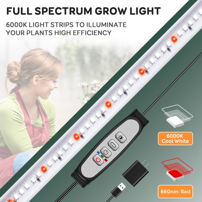 2 Bars Grow Light Strips for Indoor Plants with Auto ON/Off Timer 6/12/18H, 5 Dimmable Levels for Shelves Plant Growing(Pack 2)