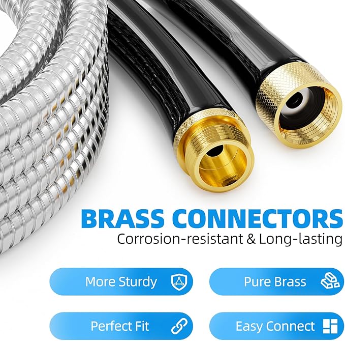 SPECILITE Stainless Steel Garden Water Hose 5 FT, Flexible and Lightweight Pipe, Non-Expandable Heavy Duty Metal Waterhose with Brass Fittings for Reel, Yard, Outdoor, Boat
