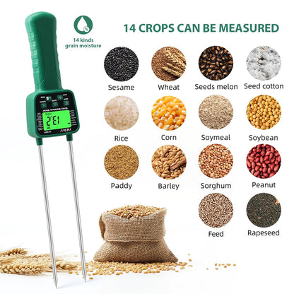 Portable Hay Moisture Meter, LCD Digital Tool Moisture Meter, Wheat Soybean Grain Moisture Tester, with Voice Broadcast, for bran, Forage Grass, Testing Fibre