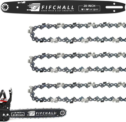 20 Inch Chainsaw Bar & Chain Combo for Husqvarna 20" 72 Drive Links 3/8" Pitch .050" Gauge Fits Husqvarna 455 Rancher 555 Rancher 570 576XP 257 365 372XP, Poulan PP5020AV PR5020 (3 Chains+ 1Bar)