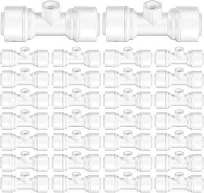 30 Pcs 1/4" Drip Irrigation Tee Connectors for Tube Quick Connect Parts Fittings for 1/4 Inch(6.35mm) Irrigation Tubing or Sprinkler(White,Misting Nozzle)