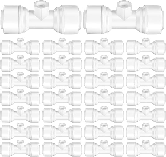 30 Pcs 1/4" Drip Irrigation Tee Connectors for Tube Quick Connect Parts Fittings for 1/4 Inch(6.35mm) Irrigation Tubing or Sprinkler(White,Misting Nozzle)