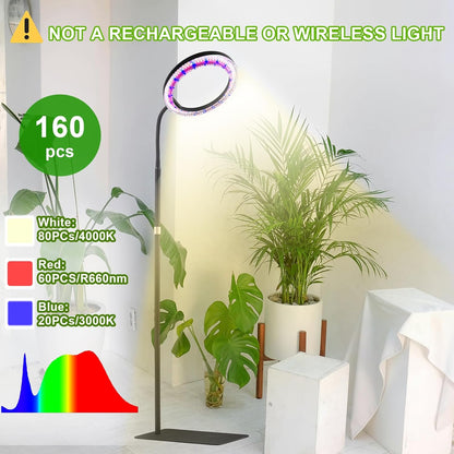 yadoker Grow Light for Indoor Plants,160 LEDs Full Spectrum Standing Plant Grow Light with 3H/6H/9H Timer,10-Level Brightness, 51" Height Adjustable,Flow Grow Lamp for Tall Large Indoor Plants