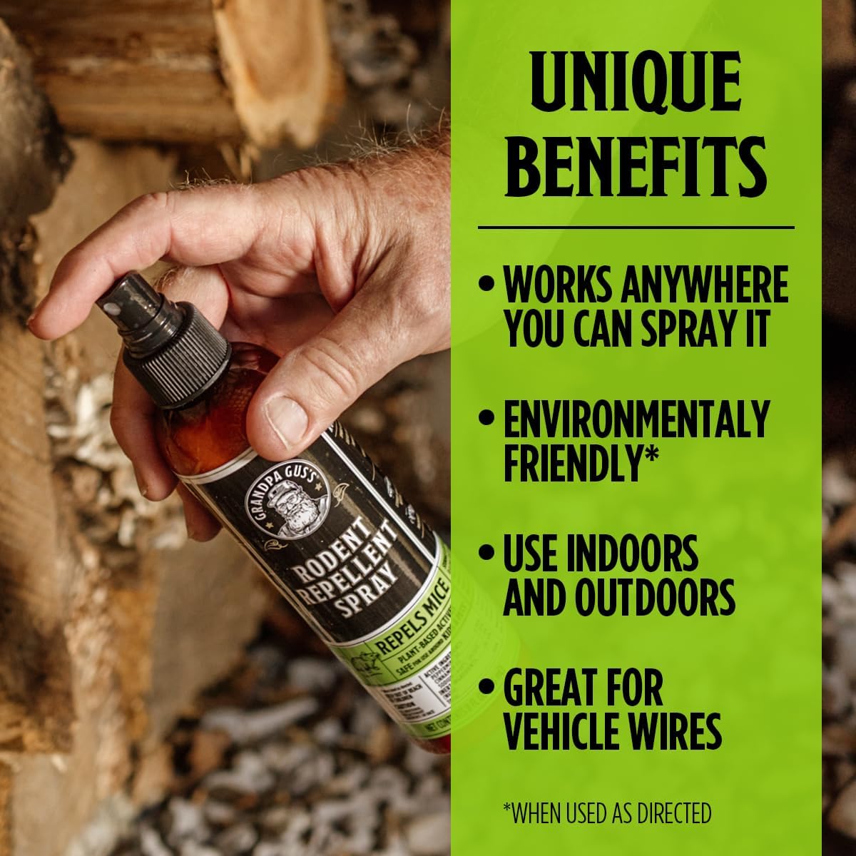 Grandpa Gus's Mouse Rodent Repellent, Peppermint & Cinnamon Oil Formula, Repels Mice & Rats from Nesting, Chewing in Homes/RV, Boat/Car, Storage & Wiring, 8 Oz RTU Spray