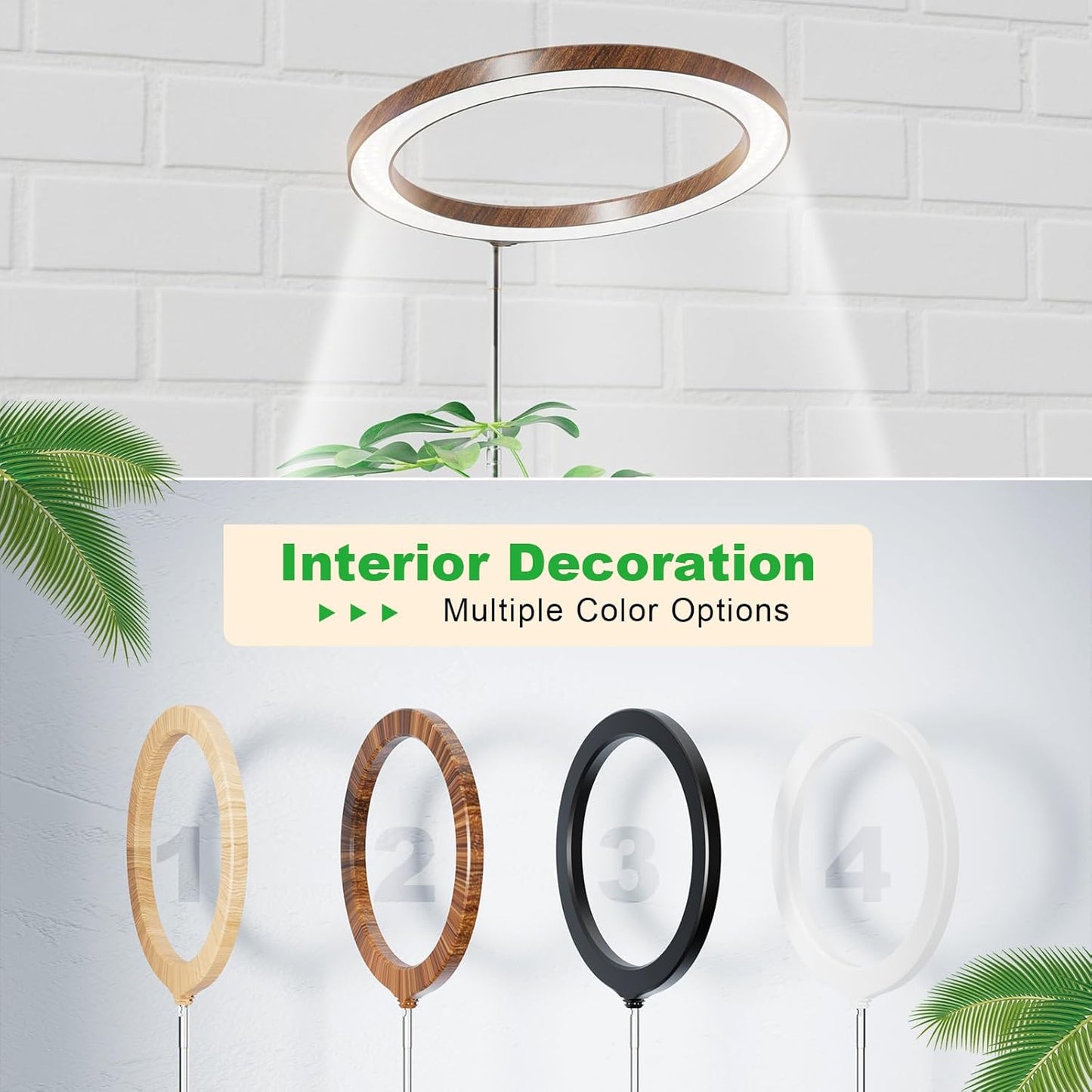 10" Grow Lights for Indoor Plants Full Spectrum,160LEDs Indoor Plant Light for Indoor Growing,Height Adjustable 11"-65" for Large Plant,Auto On/Off Timer 3/9/12H,9 Dimmable Brightness,Black Wood Grain