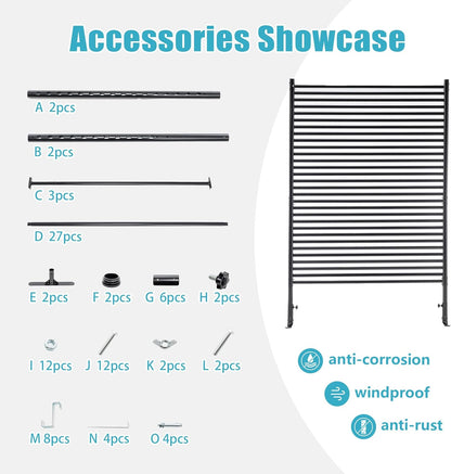 Metal Outdoor Privacy Screen with Stand, 3.9 ft W x 6 ft H Slatted Privacy Screens and Panels, Decorative Privacy Screen Fence Panels Freestanding for Outside Patio Garden Backyard, Black, 1 PC