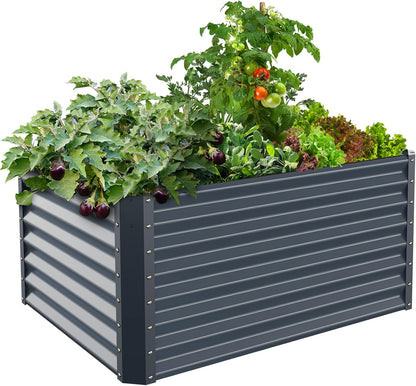 Galvanized Raised Garden Bed Box Planter for Outdoor Plants - Extra Tall 24" Metal Garden Boxes for Vegetables - 48"X36"X24", Midnight Grey