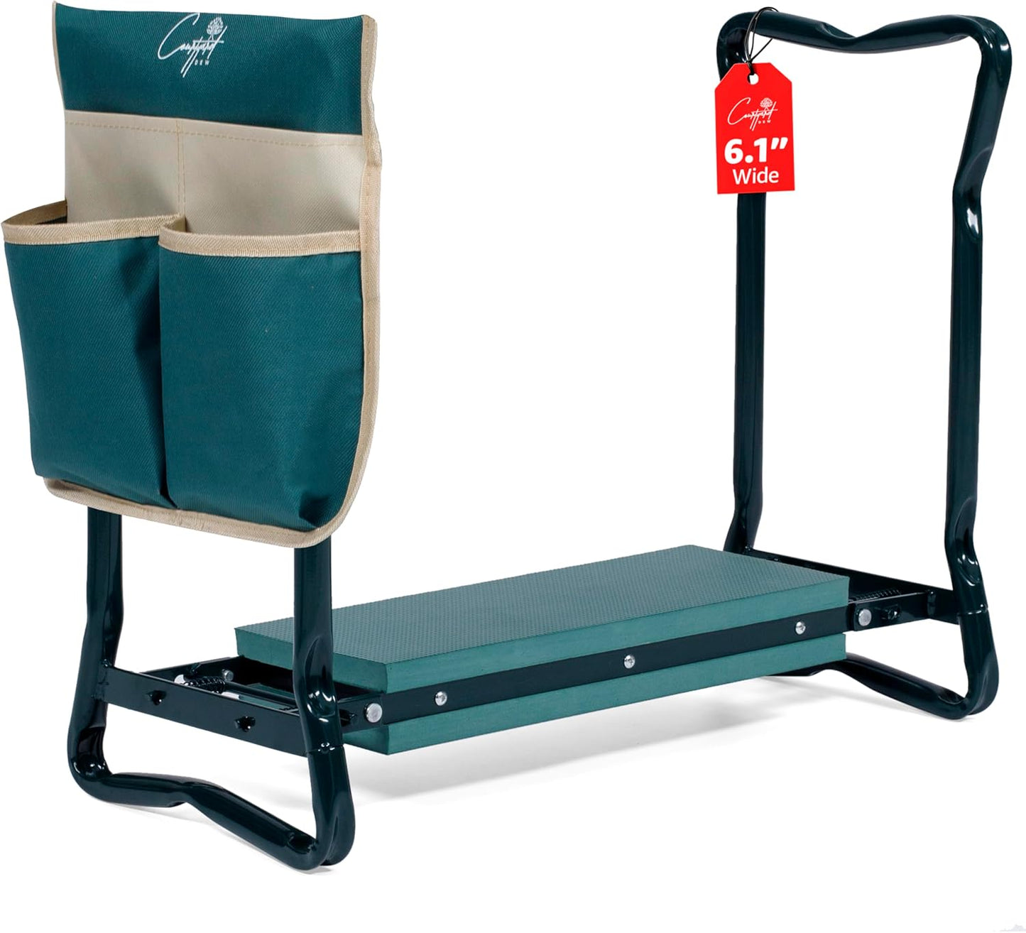 Garden Seat and Kneeler - Upgraded Widened EVA Cushion Seat (6.1” Wider), Thick & Wide Garden Stool, Foldable with Pouch, Gloves & Tool Bag – Gardening Gifts for Parents & Seniors