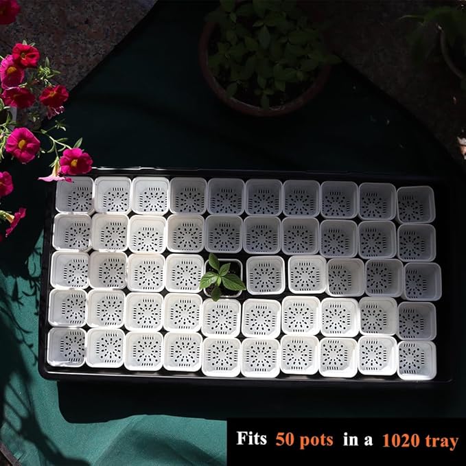 BangQiao 200 Pack 1.95 Inch Tiny White Plastic Square Nursery and Seedling Pot, Mini Transplant Seed Starter Planter with Drain Hole for Germination, Herb, Succulent