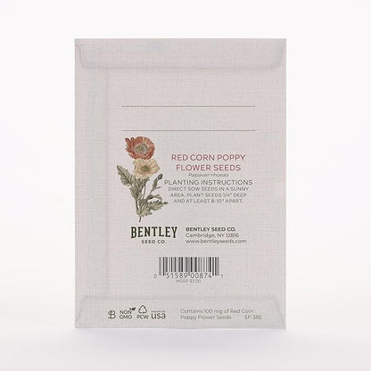 Bentley Classic Vintage Art Poppy Packets, Thinking of You Flanders Corn Seeds, Thoughtful Illustrated Flower Design, Eco-Friendly Hand Out, Sentimental Gift, 25 Pack