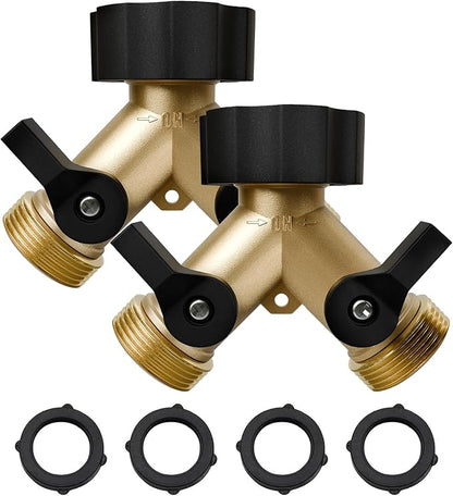 Garden Hose Splitter 2 Way, Y Heavy Duty Brass Connector Tap Splitter, Brass Garden Hose Adapter with 2 Extra Rubber Washers, Outdoor Hose Splitter, Zero Leaks, Connectors & Accessories, 2 Pack