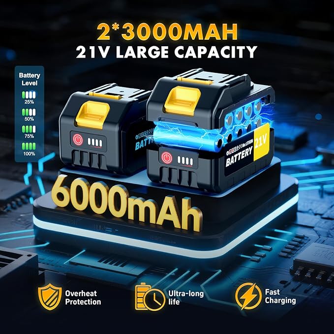 Electric Leaf Blower Cordless with 21V 2 * 3000mAh Batteries and Charger, 400,000RPM Handheld Battery Powered Leaf Blower, One-Touch Speed Adjustment, Lightweight Turbo Blower for Yard, Patio,Garage