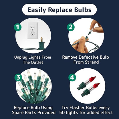 PREXTEX 200 Count Clear Christmas Tree Lights - 40 ft Warm Fairy String Lights with Green Wire - Indoor and Outdoor Mini Light for Christmas, Holiday Decorations, Trees, Fences, Patios and More