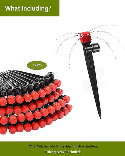 35Pcs Push-to-Fit Drip Irrigation Emitters for 1/4" Irrigation Tubing,360 Degree Adjustable Water Flow Emitters Irrigation Drippers for Garden Watering System