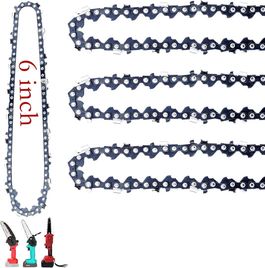 [4 Pieces] Mini Chainsaw Chain Fit 6 Inch Chainsaw Replacement for Wood Branch Cutting (37E Drive Links, 1/4"LP Pitch .043" Gauge, Bar length 6", Chain Length 9.4")