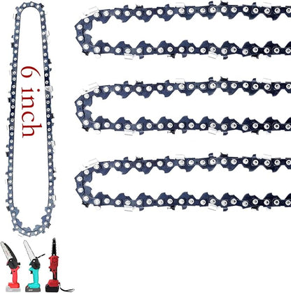 [4 Pieces] Mini Chainsaw Chain Fit 6 Inch Chainsaw Replacement for Wood Branch Cutting (37E Drive Links, 1/4"LP Pitch .043" Gauge, Bar length 6", Chain Length 9.4")