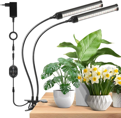 24V Grow Lights for Indoor Plants, 2 Head Full Spectrum LED Grow Light, LM281B+660nm Plant Lights for Indoor Growing, 5-Level Dimmable, 18W 370umol/s/m²@Dist:6in