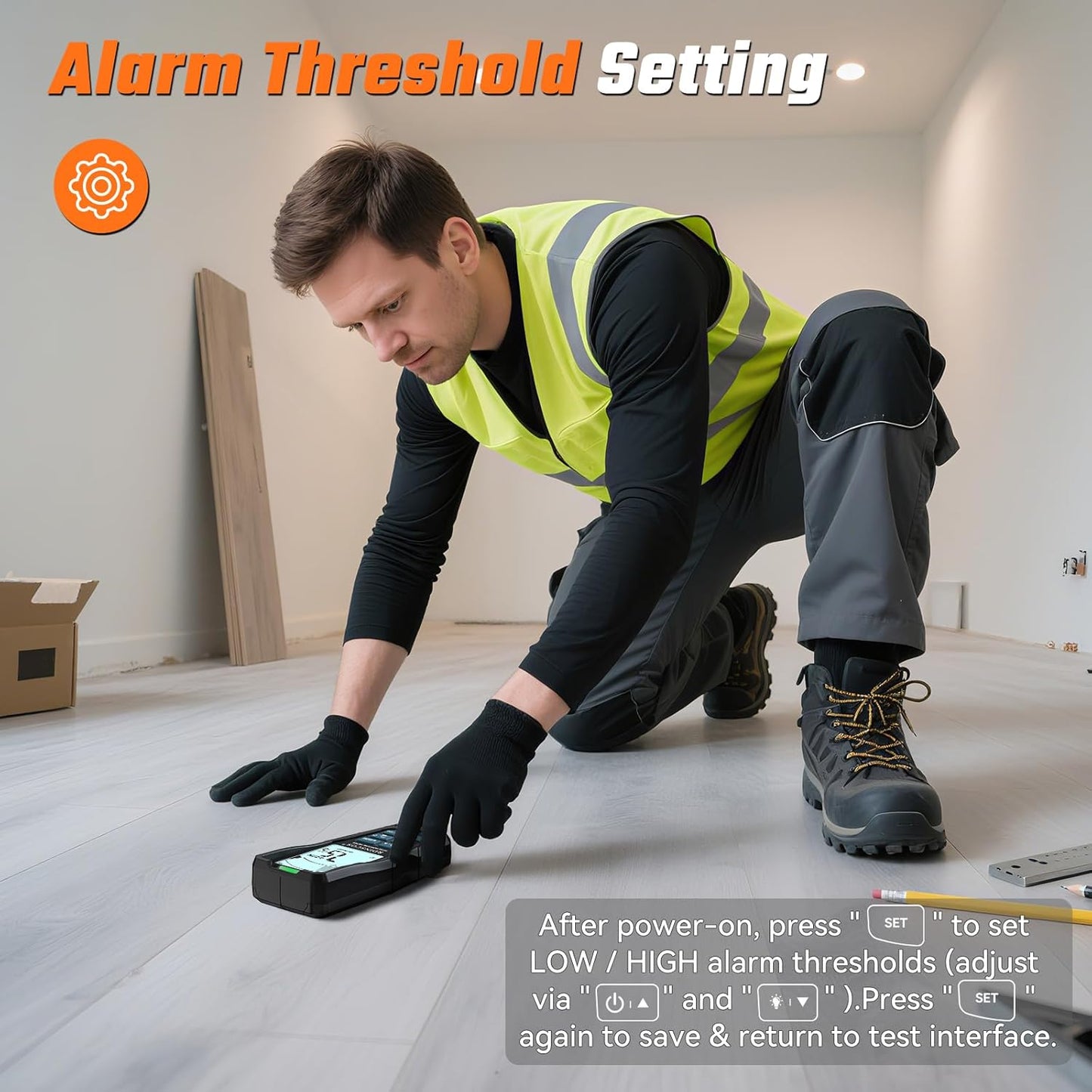 Pinless Moisture Meter for Drywall & Concrete – Digital Moisture Tester with 3-Color LCD Display, Audible Alarm & HOLD Function – Ideal for Firewood, Lumber, Home Inspections (Black)