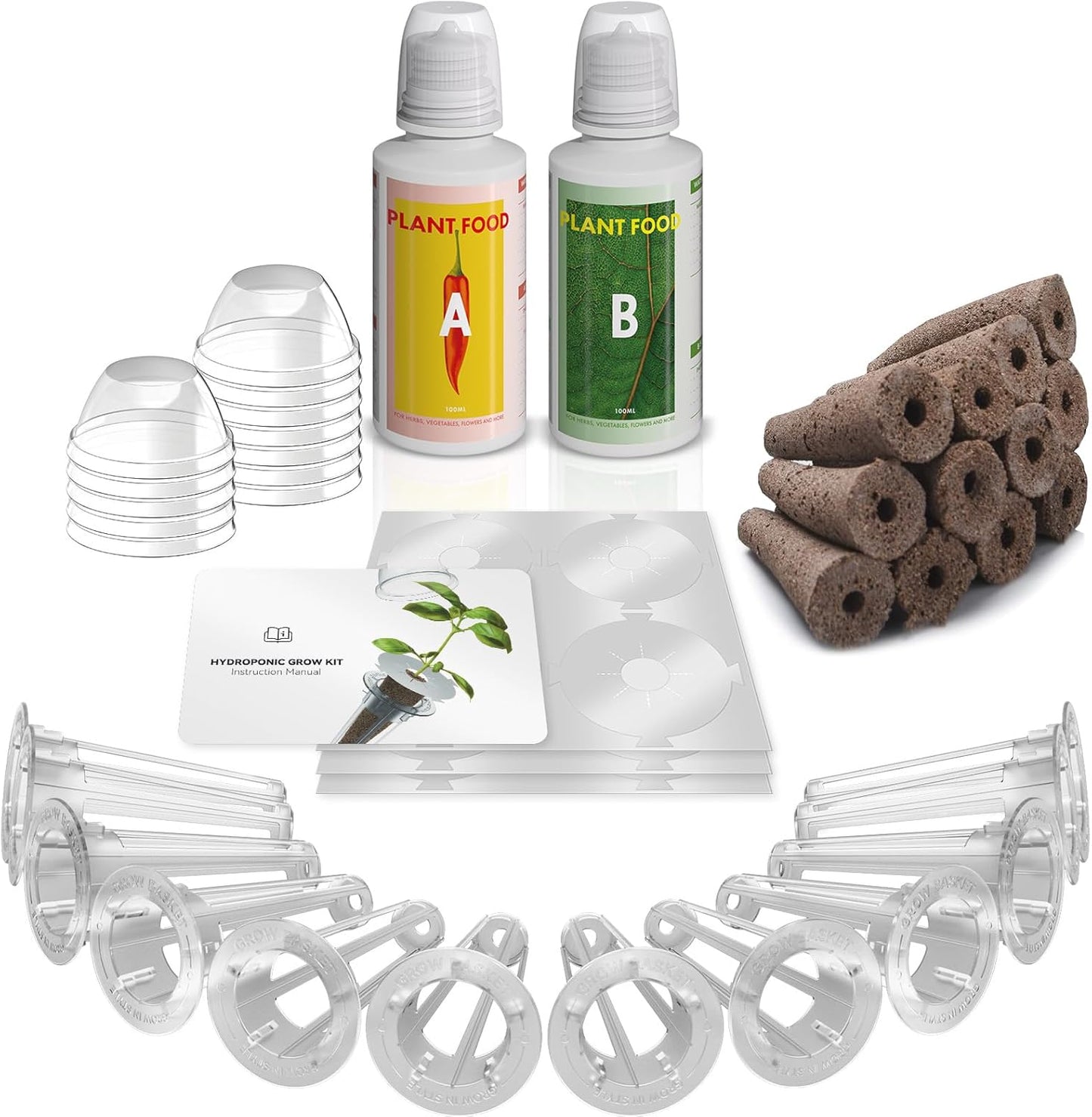 Hydroponic Pods Kit for AeroGarden, iDOO,Grow Anything Kit for Indoor Garden Growing System Seed Pods Kit Includes 30 Grow Sponges, 12 Grow Baskets, 12 Grow Domes, 12 Stickers, and A&B Plant Food