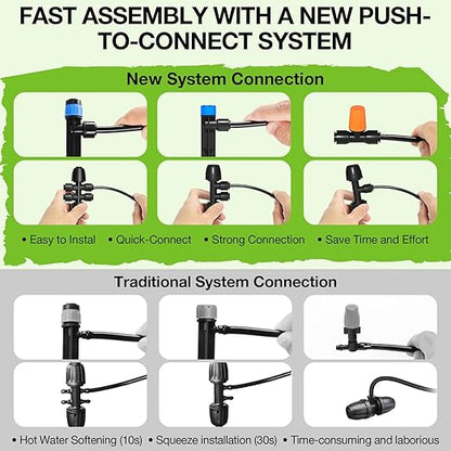 MIXC Greenhouse Micro Drip Irrigation Kit Automatic Irrigation System Patio Misting Plant Watering System with 1/4 inch 1/2 inch Irrigation Tubing Hose Adjustable Nozzle Emitters Barbed Fittings