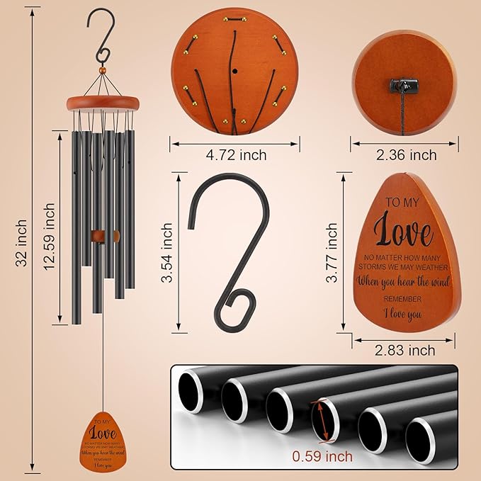 Gifts for Him Her Boyfriend Girlfriend, to My Love 32'' Wind Chimes Gift for Home Decor, Wedding Anniversary Birthday Gifts for Women Men, Romantic I Love You Gift for Couples Wife Husband Christmas