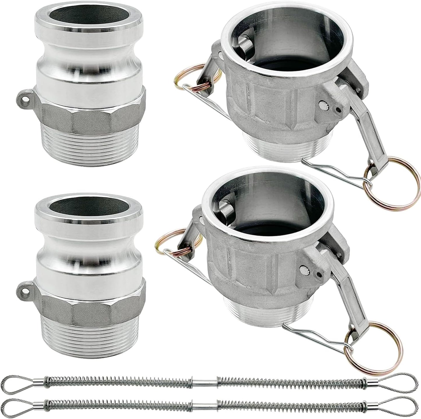 SAFBY 2PCS Type B, Type F, Aluminum Cam Lock Fittings Cam Groove Fitting Camlock Fittings, Male and Female Adapter Male NPT Thread with Whip Stop Hose Restraint