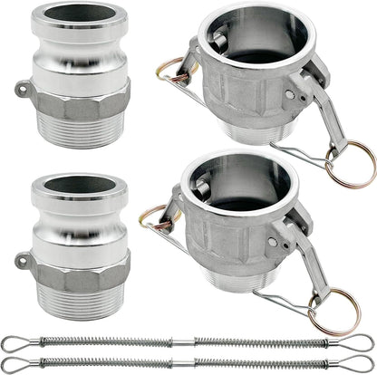 SAFBY 2PCS Type B, Type F, Aluminum Cam Lock Fittings Cam Groove Fitting Camlock Fittings, Male and Female Adapter Male NPT Thread with Whip Stop Hose Restraint