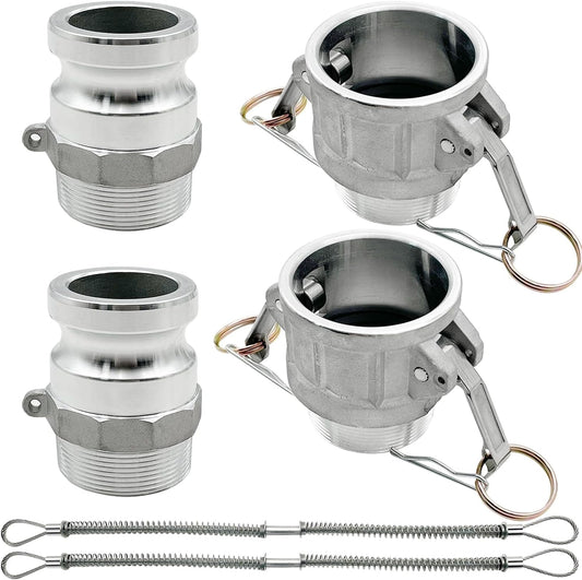 SAFBY 2PCS Type B, Type F, Aluminum Cam Lock Fittings Cam Groove Fitting Camlock Fittings, Male and Female Adapter Male NPT Thread with Whip Stop Hose Restraint