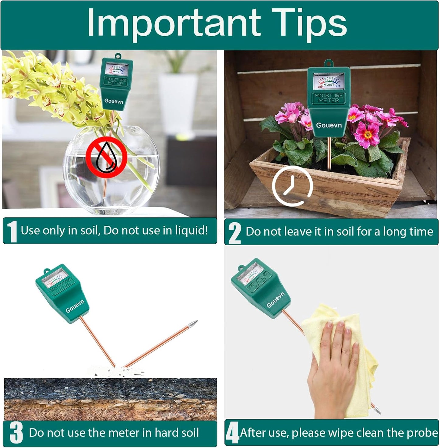 Soil Moisture Meter, Plant Moisture Meter Indoor & Outdoor, Hygrometer Moisture Sensor Soil Test Kit Plant Water Meter for Garden, Farm, Lawn (No Battery Needed)