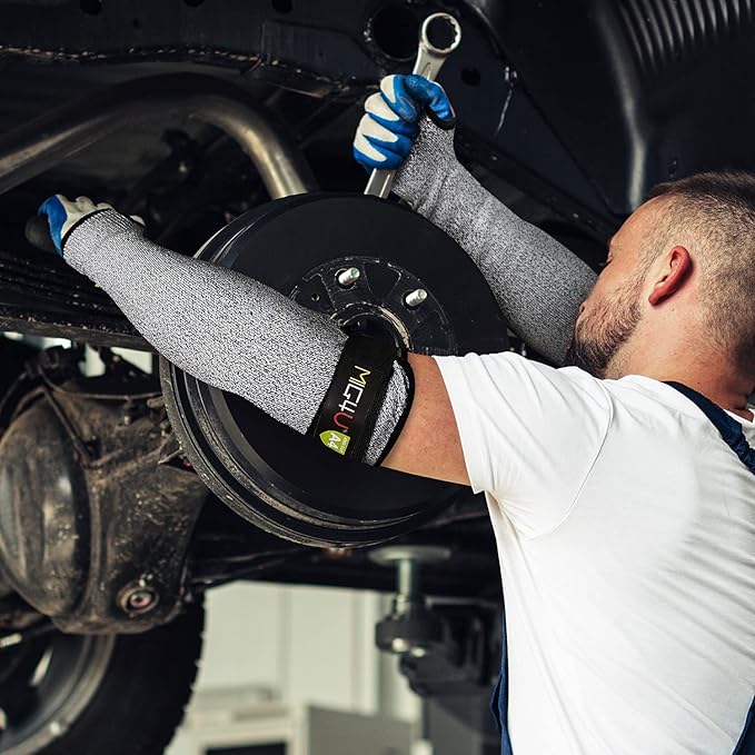 MIG4U Cut Resistant Sleeves Arm Guards Safety Protection with Thumb Holes for Men and Women Yard Work, Construction, Farm, Gardening,Adjustable fit 1pair 18" grey