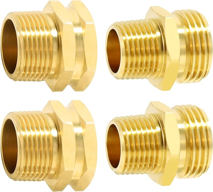 TAROSE 4 Pack Brass Garden Hose Adapter, Male to Male Hose Adapter Connector, GHT to NPT Adapter Hose Fitting,Brass Garden Hose to Pipe Fittings Connect